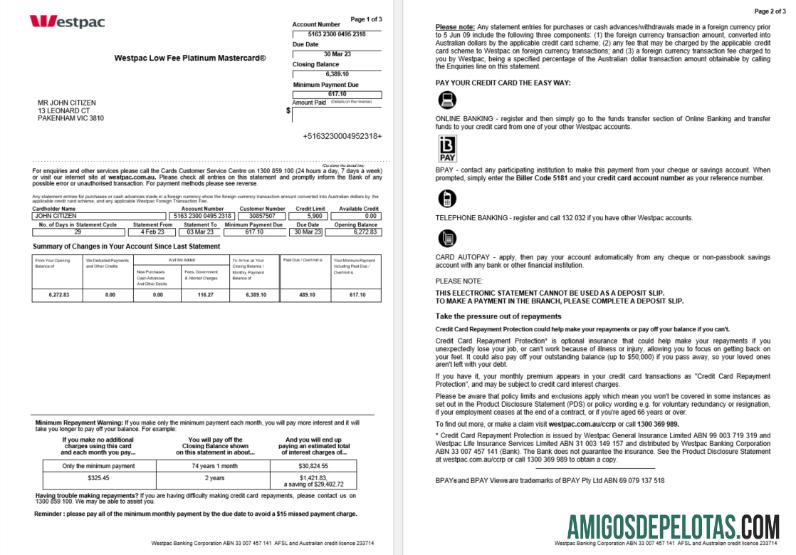 Extrato bancário realista da Austrália Westpac modelo Word e PDF, 3 páginas 1, 2